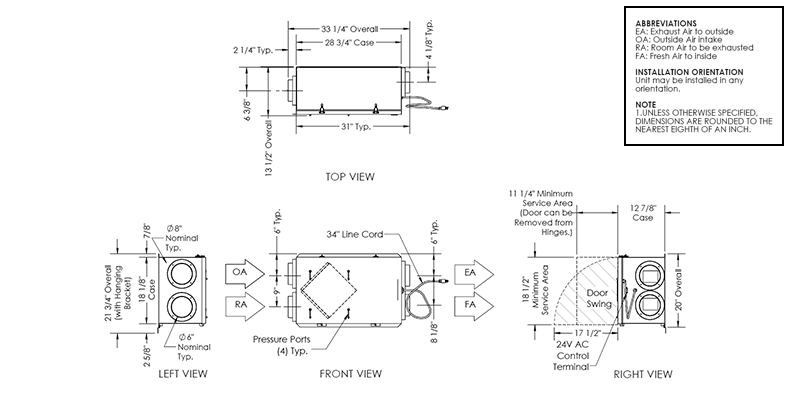 Dimensional drawing for the TR130 model.