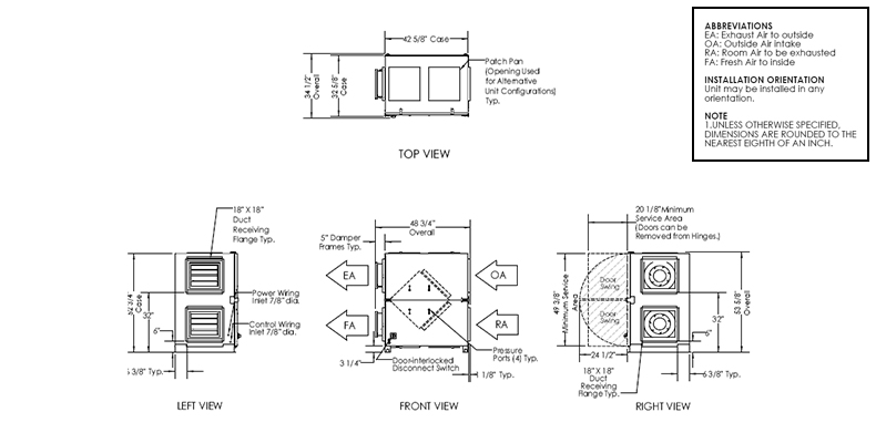 Dimensional drawing for TRC1200V models.