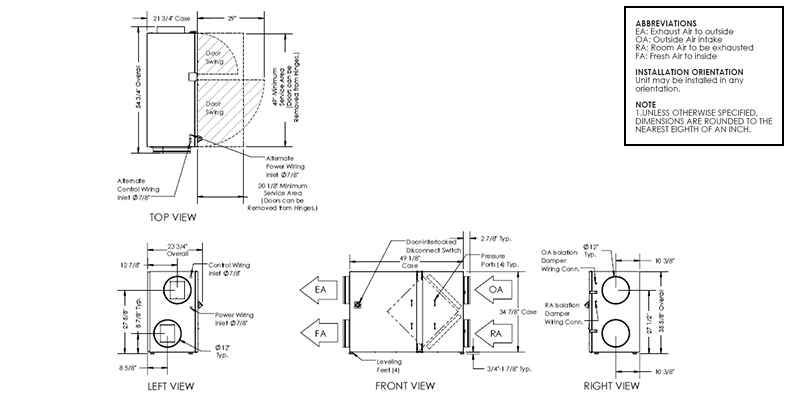 Dimensional drawing for TRC800V models.
