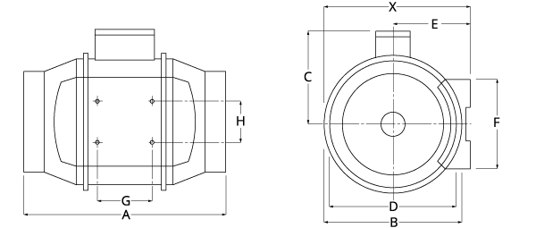 Dimensional drawing for the TD model size 100 to 315.