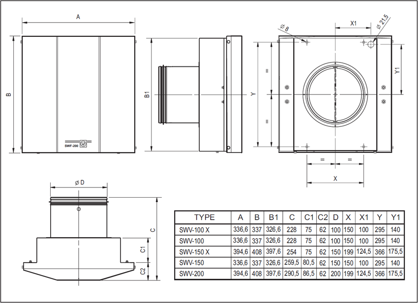 Dimensional Drawing SWF-SIDEWALL