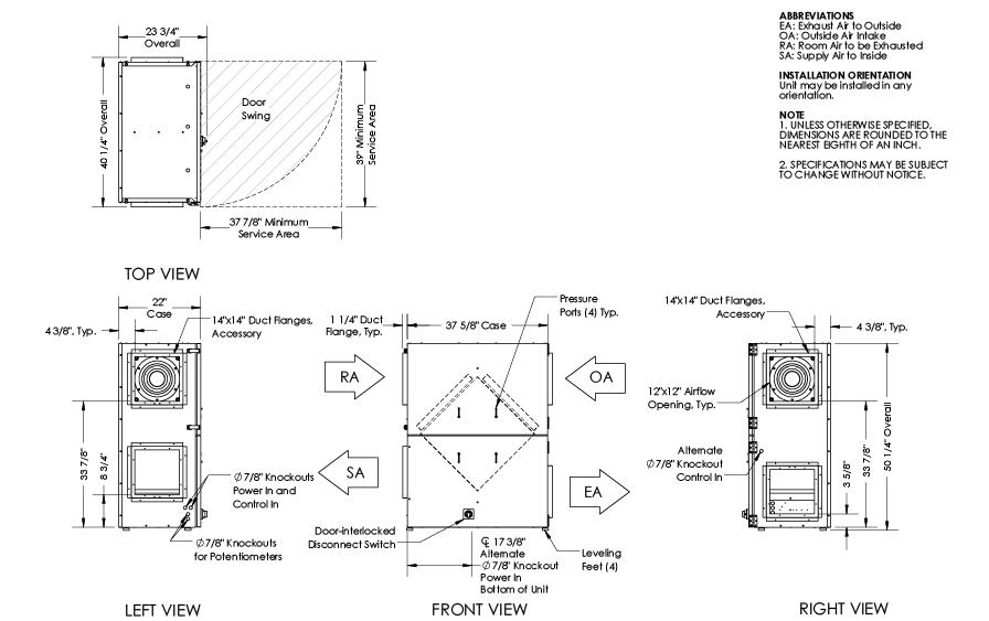 Dimensional drawing for the TRCeN800V model.